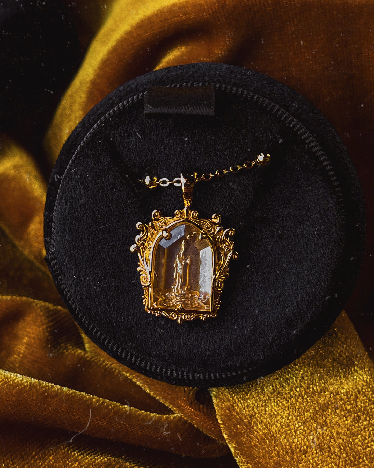 The GOLD Glass Casket "Mourning Candle" Necklace