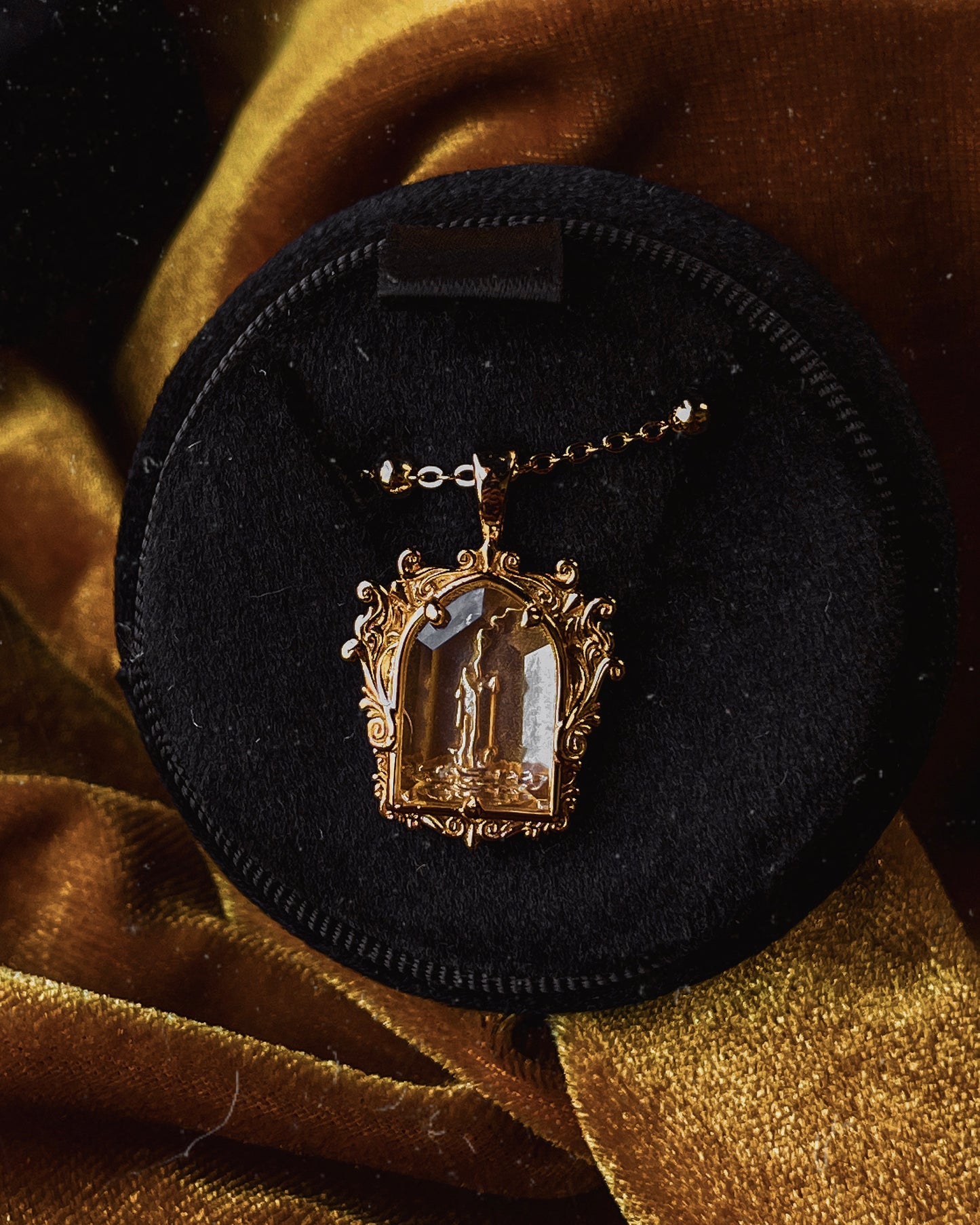The GOLD Glass Casket "Mourning Candle" Necklace