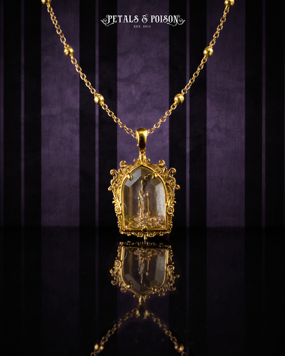 The GOLD Glass Casket "Mourning Candle" Necklace
