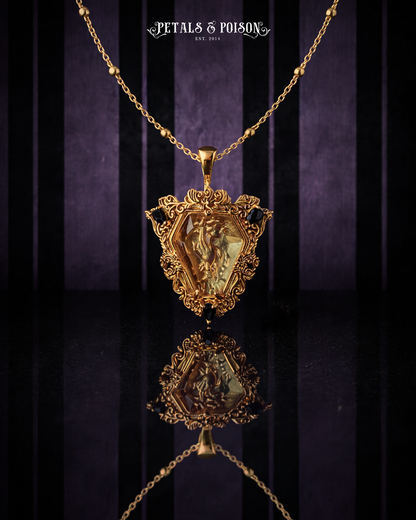 The GOLD Glass Casket "Mourning Hand" Necklace