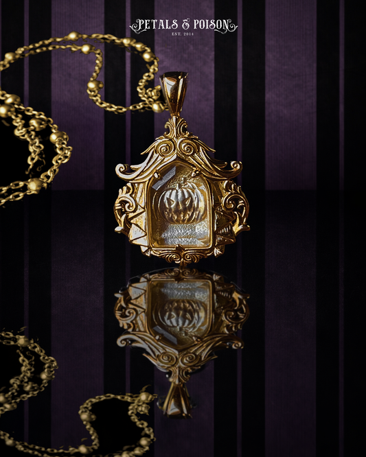 SEASONAL: The GOLD Glass Casket "Sleepy Hollow" Necklace