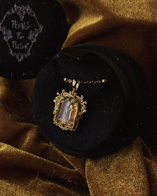 The GOLD Glass Casket "Mourning Candle" Necklace