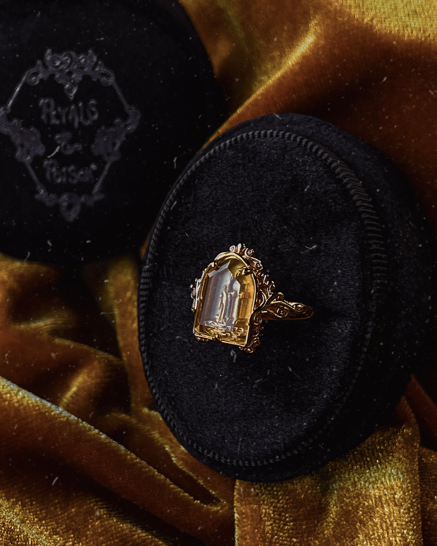 The GOLD "Mourning Candle” Glass Casket Ring