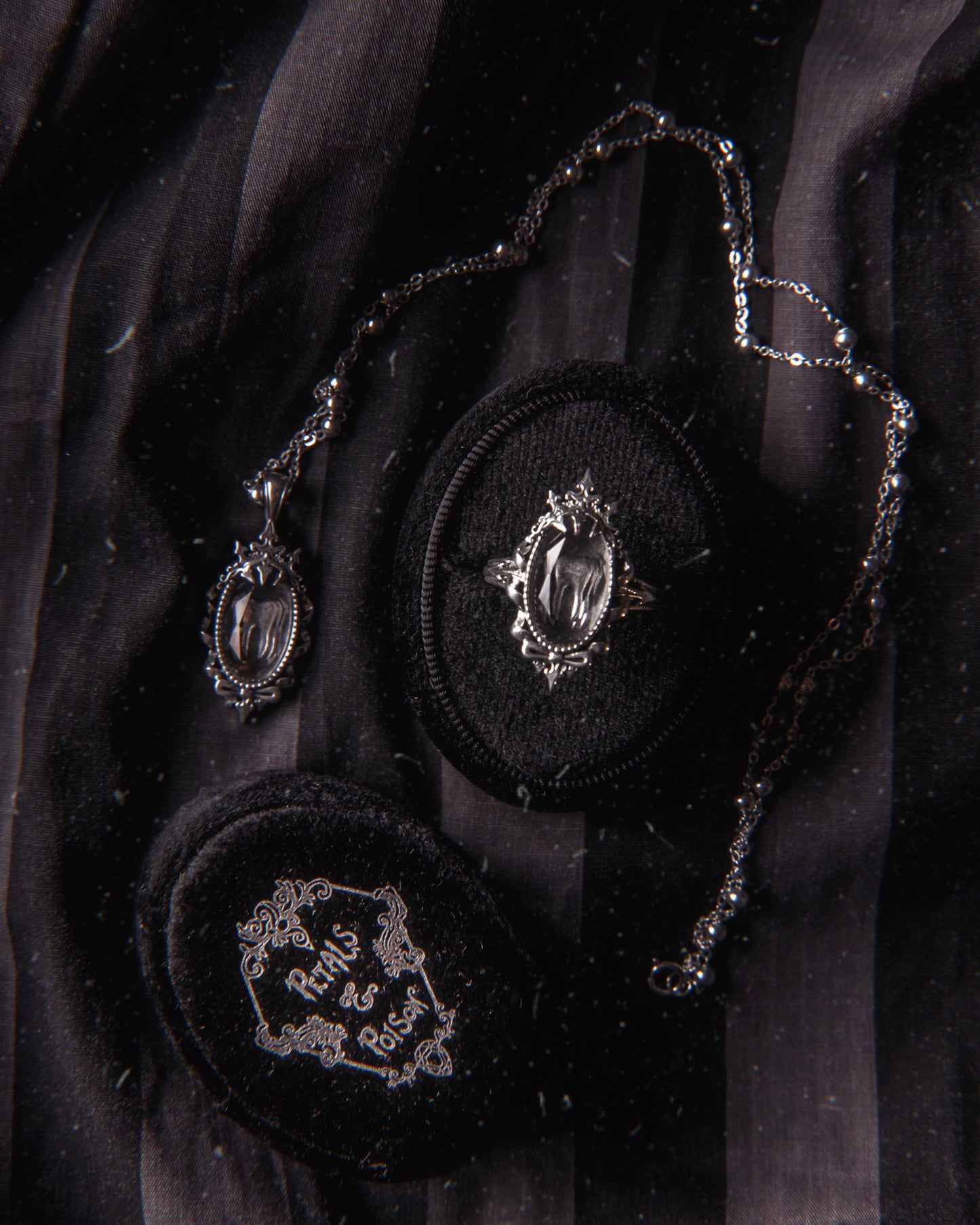 The "Black Ribbon Asylum" Glass Casket Necklace
