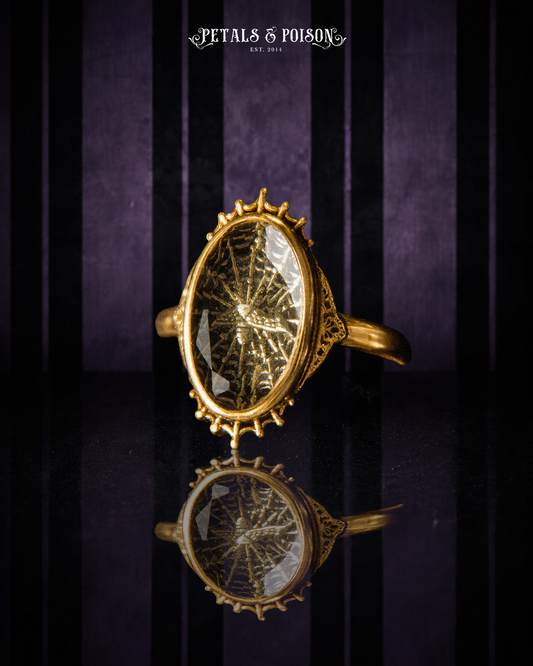 The GOLD "Ghost Moth Bride" Glass Casket Ring
