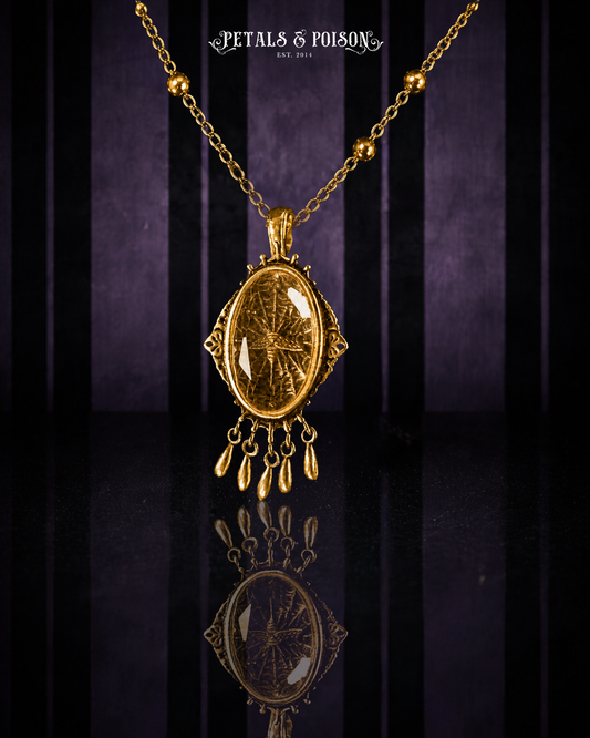 The GOLD "Ghost Moth Bride" Glass Casket Necklace