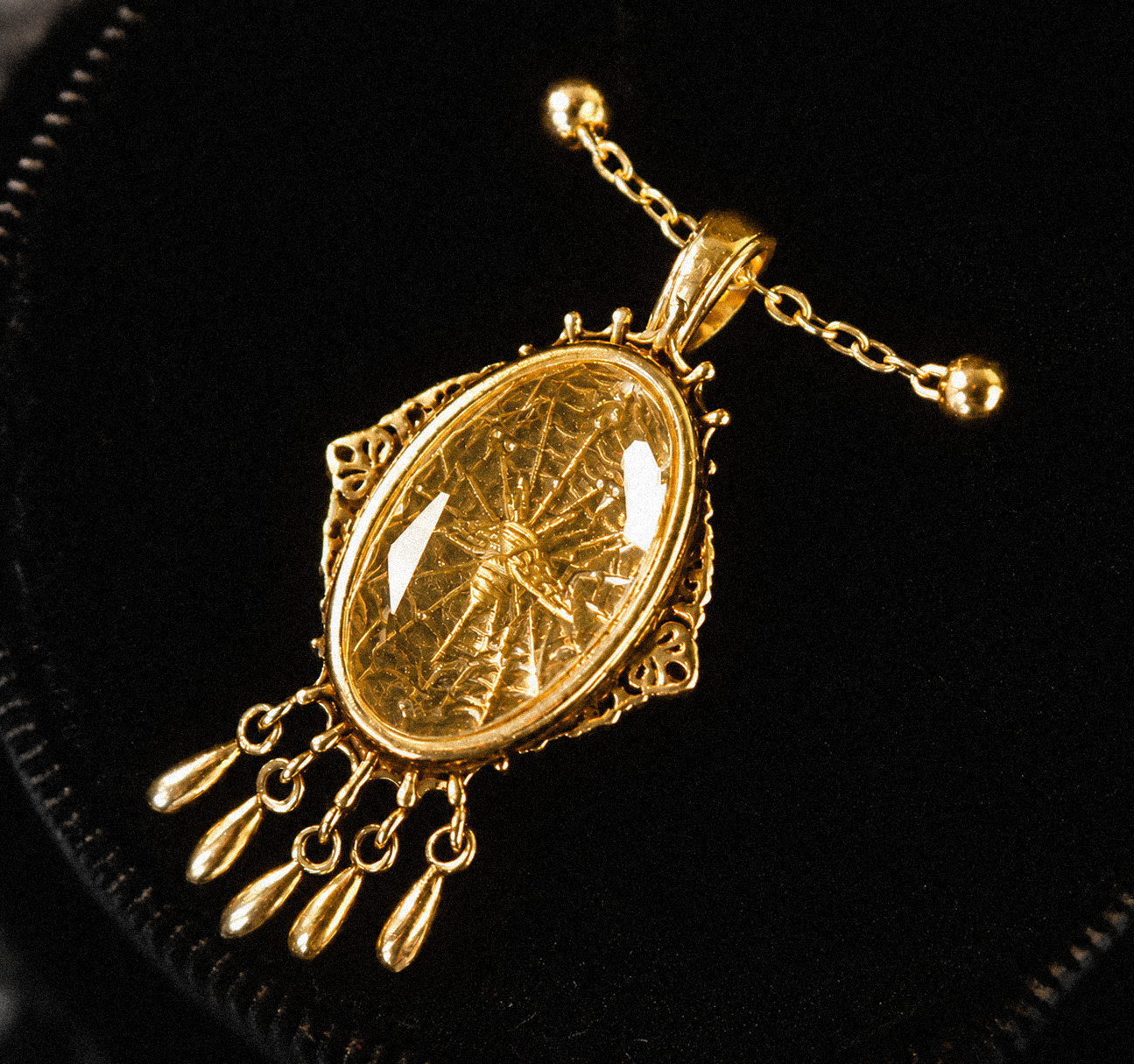The GOLD "Ghost Moth Bride" Glass Casket Necklace