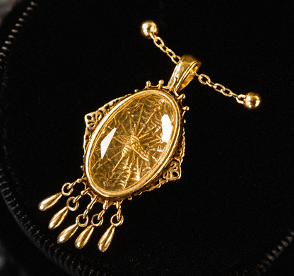 The GOLD "Ghost Moth Bride" Glass Casket Necklace