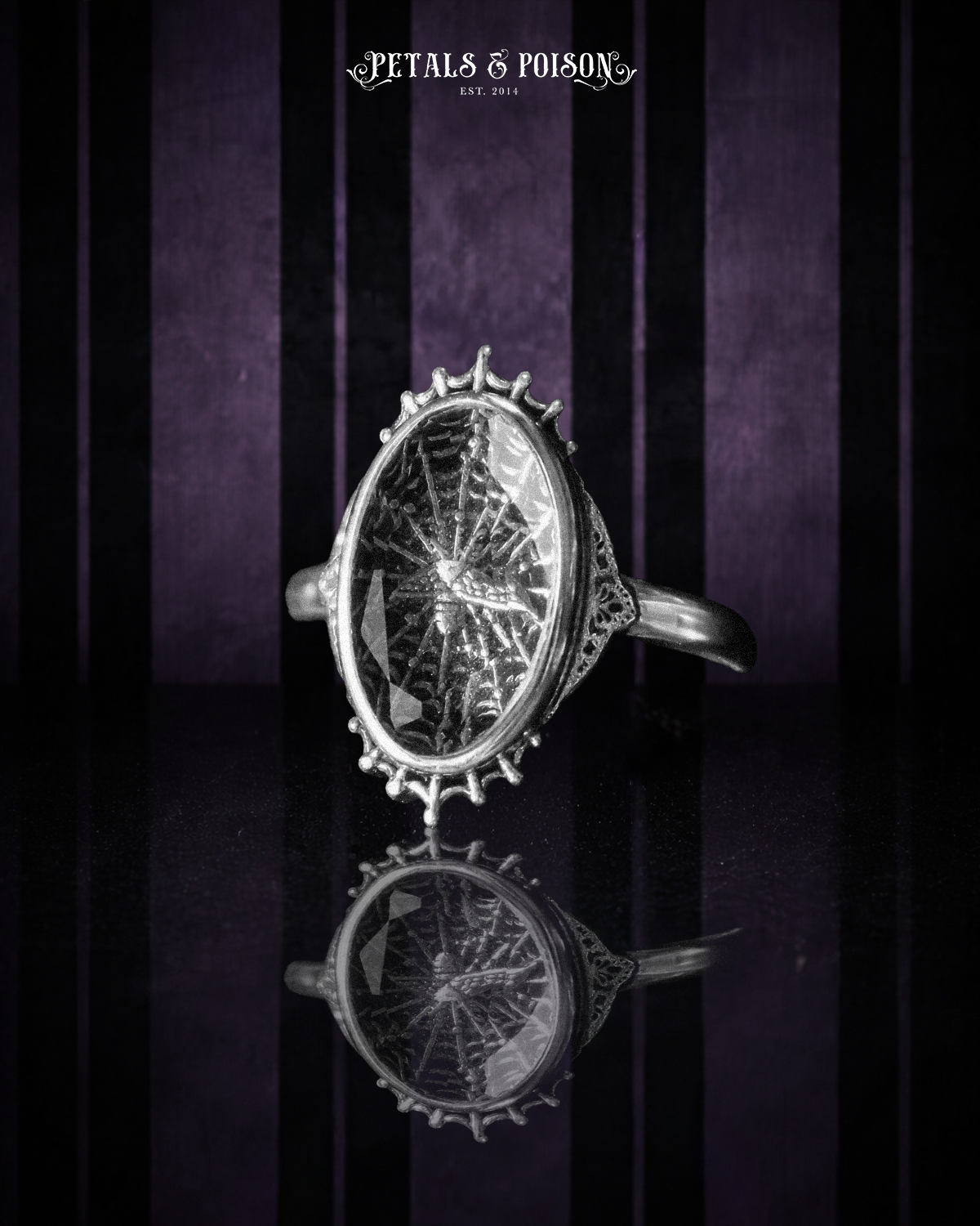 The "Ghost Moth Bride" Glass Casket Ring