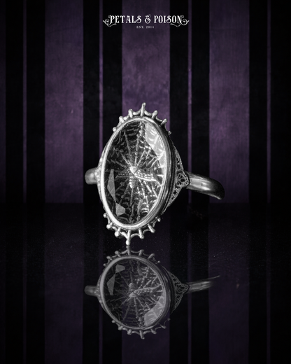 The "Ghost Moth Bride" Glass Casket Ring